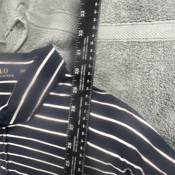 POLO Ralph Lauren Men's Classic Fit Interlock Navy Blue White Stripe Shirt XXL - Picture 7 of 9